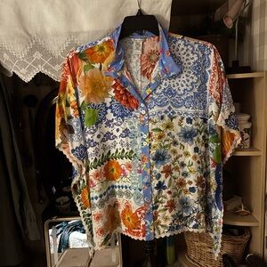 John Mark Colorful Floral Button-Up Blouse